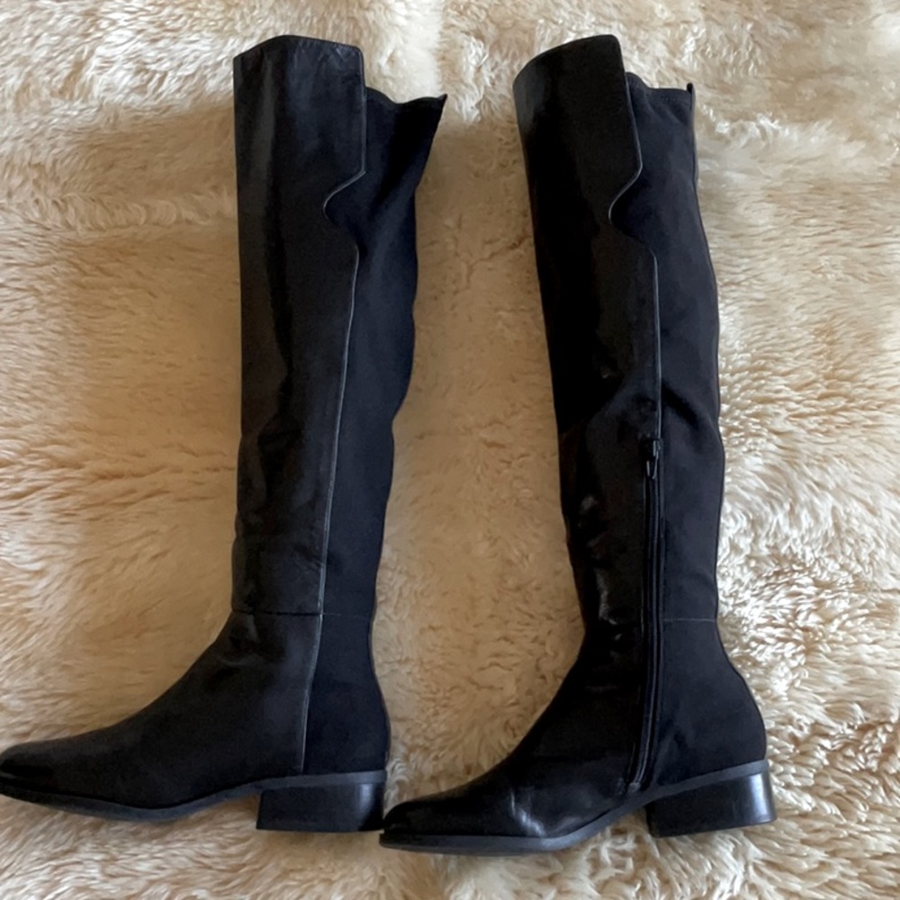 Nine West Black Genuine Leather Stretch Back Over The Knee Boots